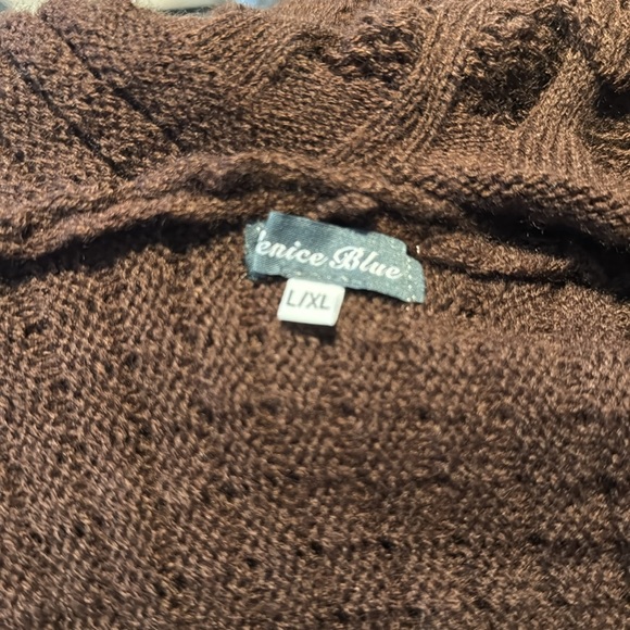 VENICE BLUE Chocolate Brown Boho Pom Pom Tie Longline Cardigan L/XL Sweater Top - Picture 6 of 16